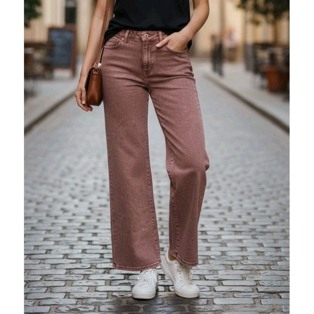 KUT From The Kloth Meg Fab Ab Jeans Womns 6 29x27 Wide Leg Mauve Raw Hem Stretch